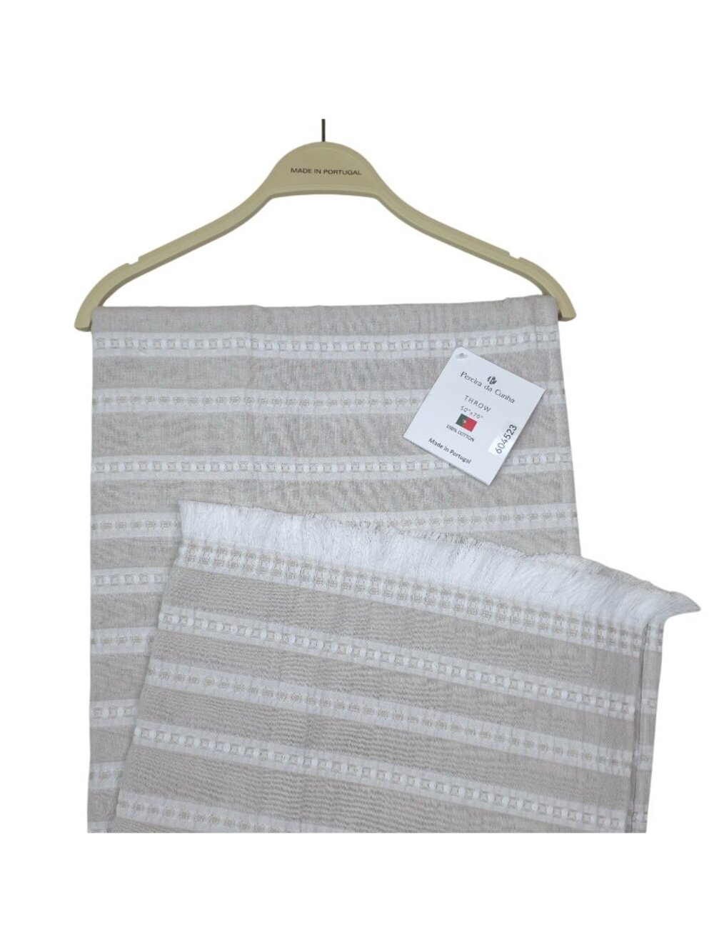 Pereira Da Cunha 50"x70" Cotton Throw Blanket Portugal With Fringe Beige & White